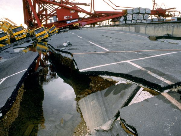Asphalt crack in earthquake